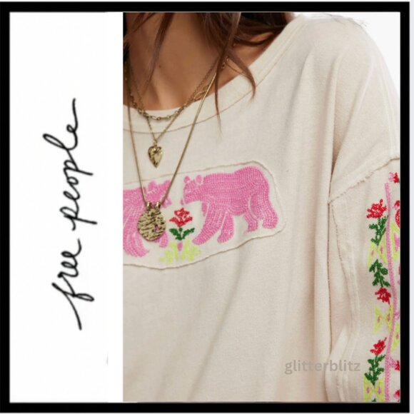 Free People All My Heart Embroidered Tee 🩷 XS - Picture 1 of 11